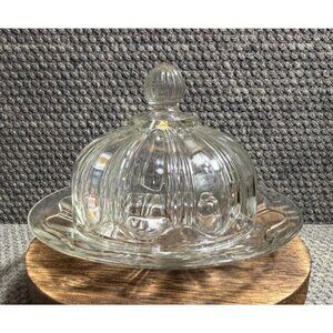 Anchor Hocking Colonial Knife & Fork Glass Butter Dish with lid